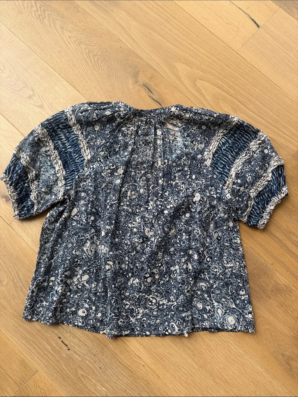Ulla Johnson Blue Floral V-Neck Puff Sleeve Blouse